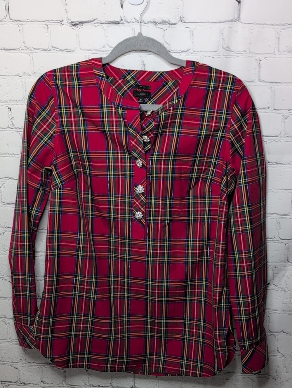 Talbots Rhinestone Non Iron Popover Blouse In Blissfull Plaid
